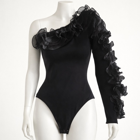 Zara Tops - Zara One-Shoulder Ruffle Long Sleeve Bodysuit Size M